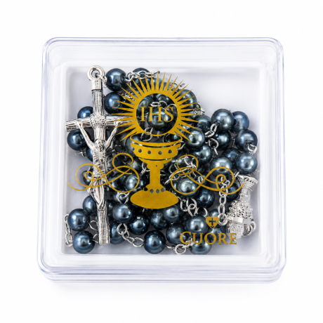 Przejdź do produktu Różaniec perła grafitowa 6 mm srebrne okucia + pudełko