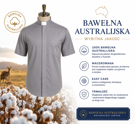 Przejdź do produktu SPERANZA Koszula Kapłańska Australijska Easy Care – Szara, Krótki Rękaw